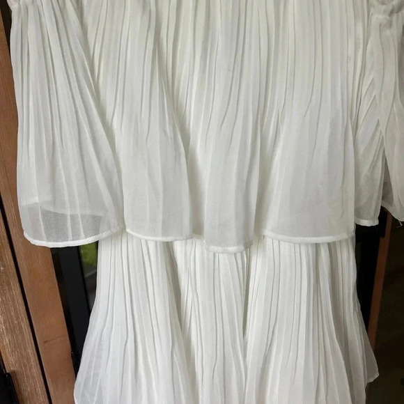 Lulus Gala Ready Off Shoulder Ruffle Midi Dress pleated bridal tiered engagement - Picture 5 of 9